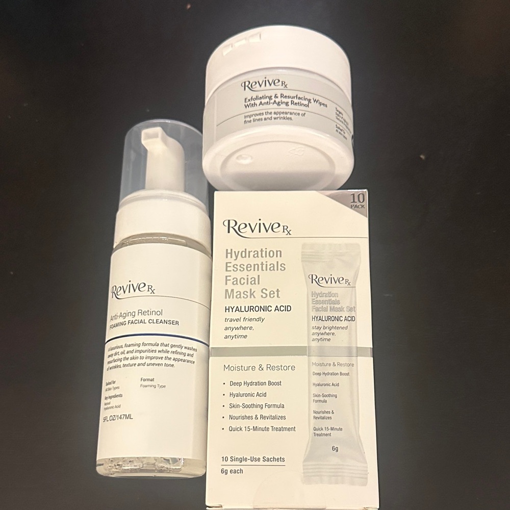 Revive Rx Hydration Essentials Facial Mask, Anti aging & Exfoliating Wipes set